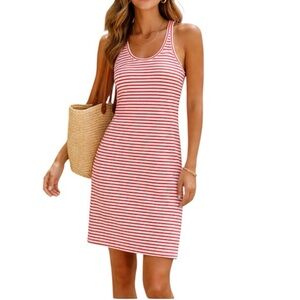J. Crew Stripped Red Sleeveless Racerback Dress Size Small Cotton Vacation Beach